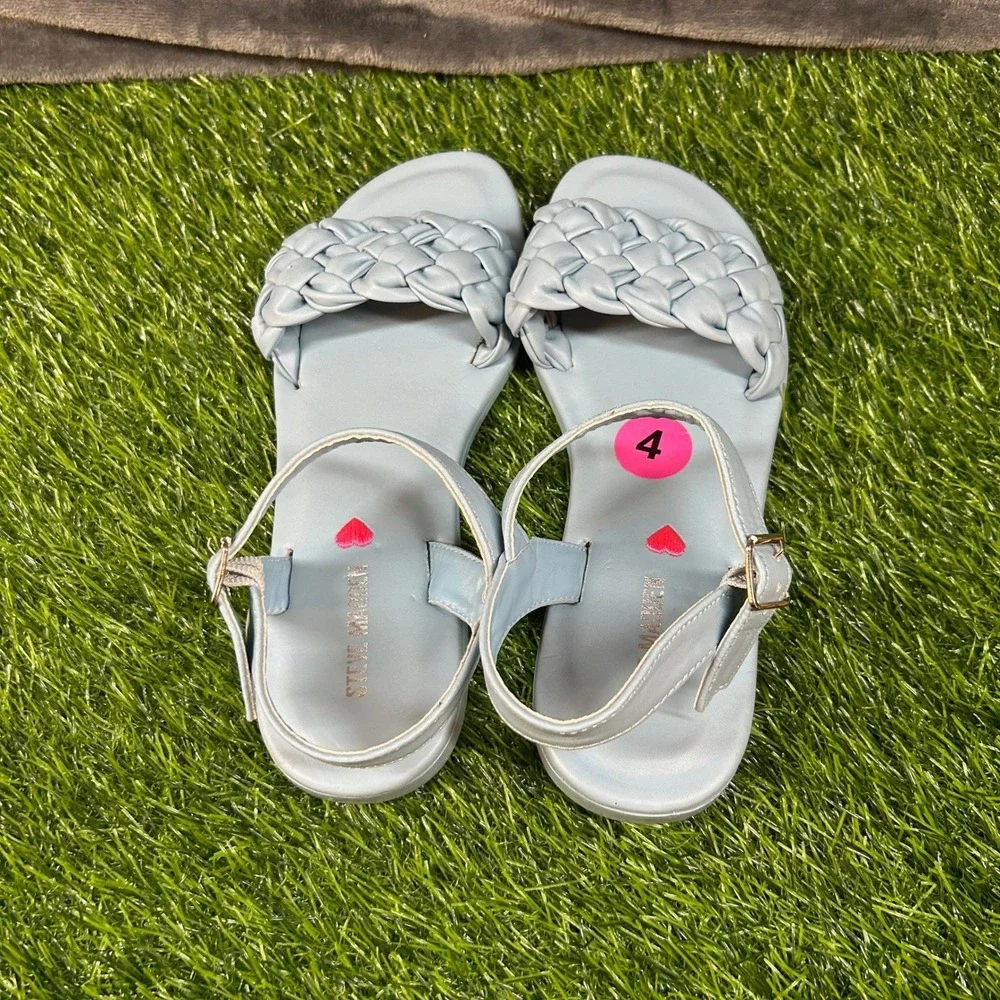 Steve Madden JKarina Sandals Kids Size 4 Blue Braided Strap Ankle Buckle